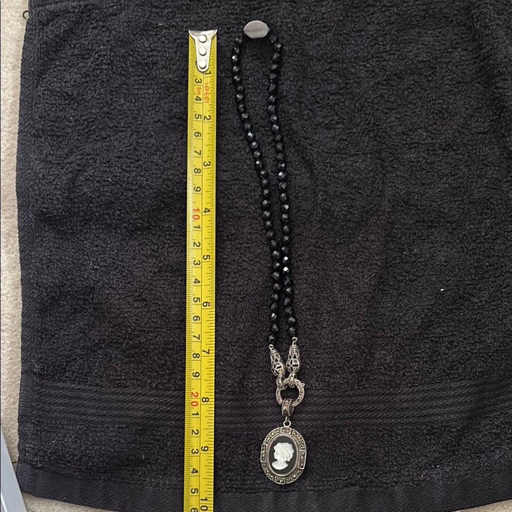 Black Beaded Cameo Necklace